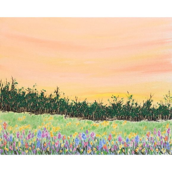 Sunrise Splendor 8 x 10 Acrylic Painting, Signed Art, Floral Landscape Artwork